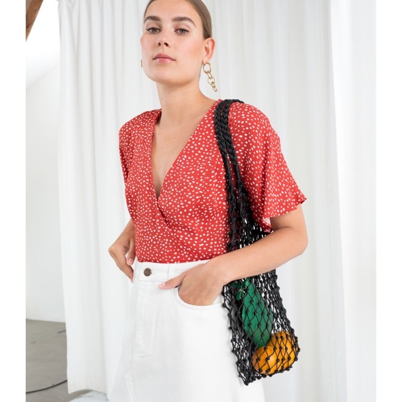 red polka dot wrap top